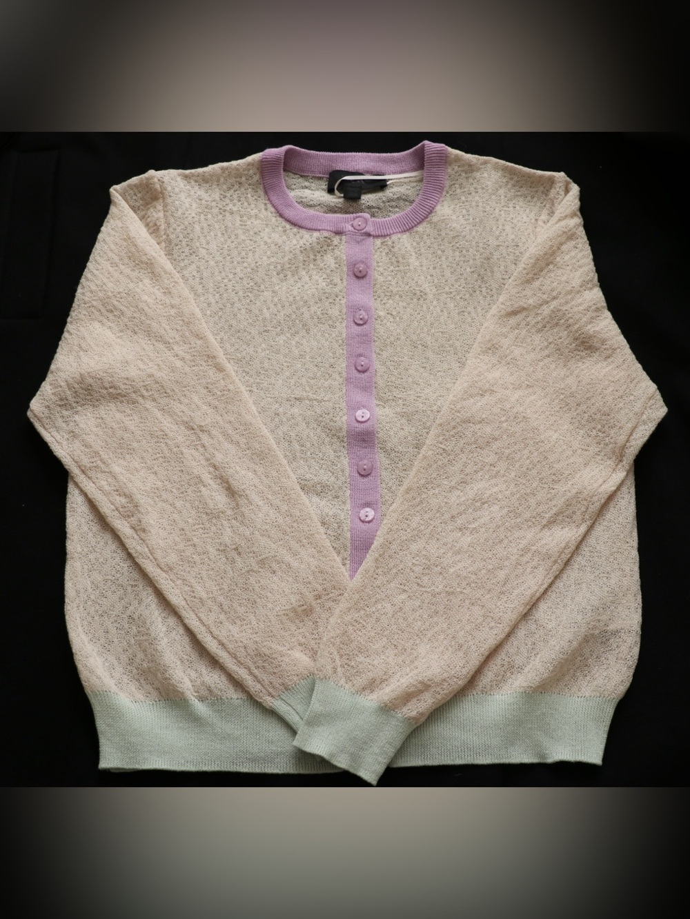 Zara Open Knit Colorblock Cardigan Cream Purple Mint NWOT Medium - Picture 2 of 4
